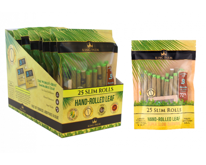 King Palm 25 Slim Rolls / Pouch - 8 Units Per Display Box